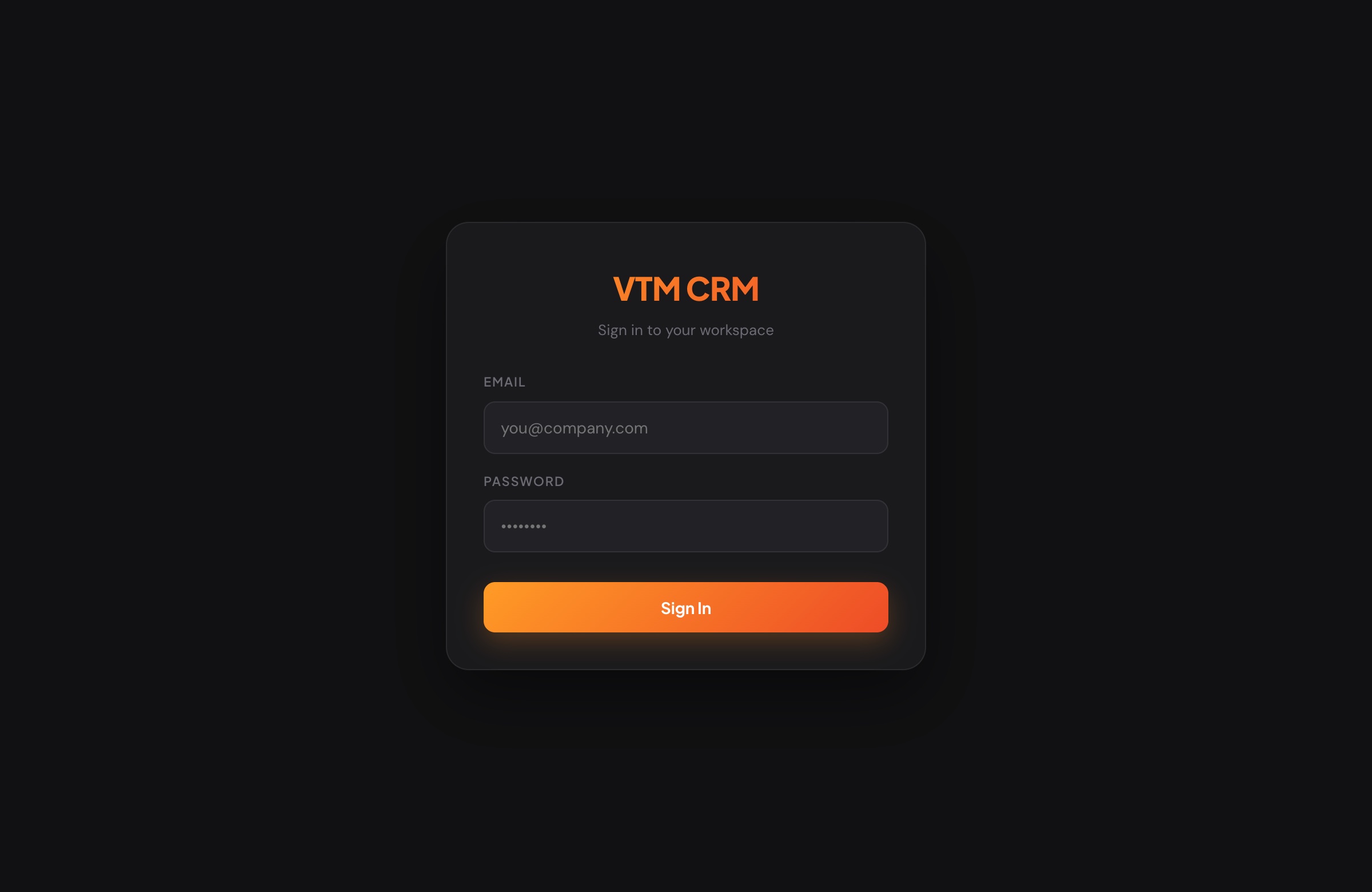 The CRM login screen
